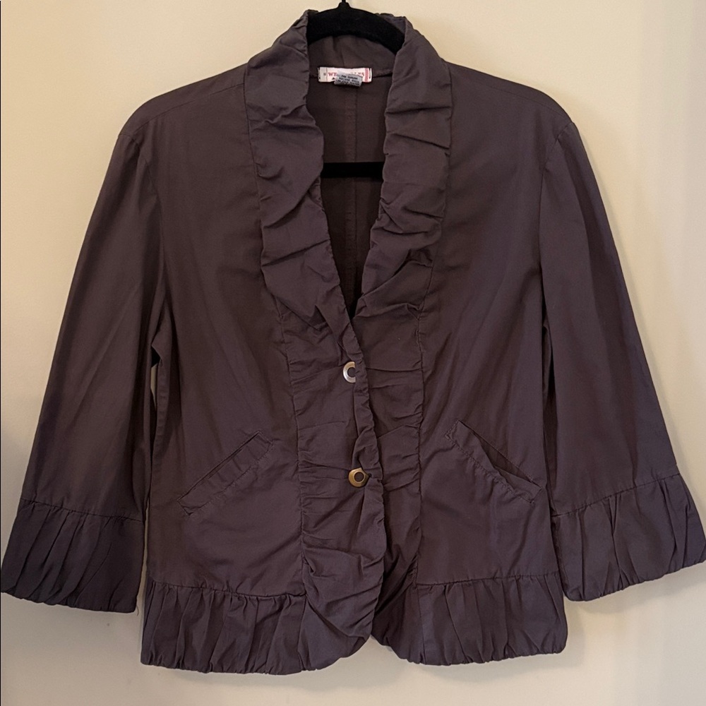 Wearables Women's Ruffle-Trim Blazer Jacket in Dark Gray